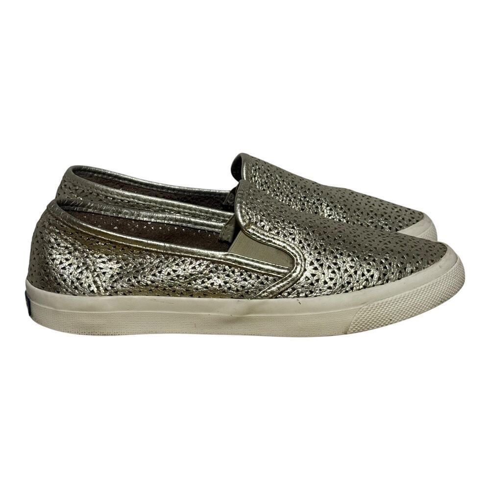 Sperry Silver Metallic Woven Slip-On Sneakers Women’s Size 9M Casual Comfort